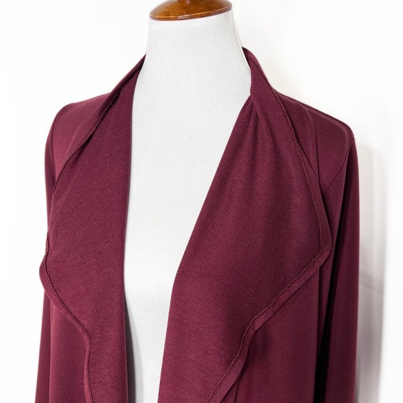 J. Jill Waterfall Draped Open Front Long Knit Burgundy Cardigan Small - Picture 6 of 10